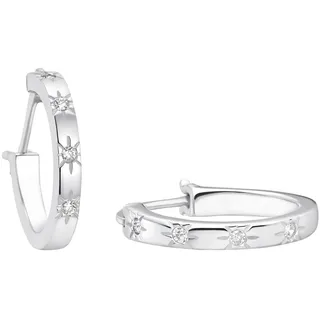 Paar Creolen AMOR "Sterne", bunt (silberfarben, weiß, kristallweiß), Ohrringe, Damen, Silber 925 (Sterlingsilber), Paar Creolen, mit Zirkonia (synth.)