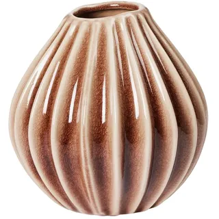 BROSTE Copenhagen Wide Vase S Ø15 x H15 cm, Keramik glänzend reaktiv glasiert Braun Fawn, runde Dekovase skandinavisches Design