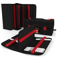 ARTEZA Layoutmarker Organisator, Taschenorganizer mit 144 Steckplätzen, abnehmbare Stiftetasche und Tragegurt, Reißverschlusstasche & Tragegriff, für Marker, Pinsel, Stifte