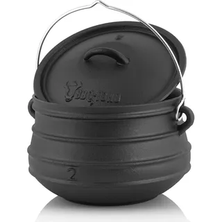 BBQ-Toro Potjie #2 | Gusseisen Hexenkessel ca. 6 Liter | rund | Guss Kochtopf ohne Füße | Südafrikanischer Dutch Oven für offenes Feuer | Schmortopf mit Deckel, Fleischtopf