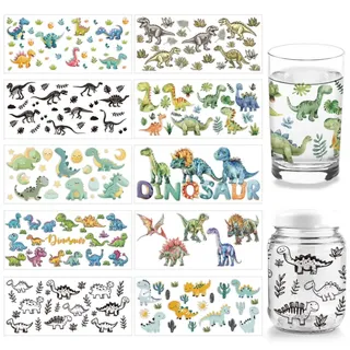 arricraft 10 Blatt UV DTF Cup Wrap Transferaufkleber 10 Stil 9.45x4.3316cm Dinosaurier Süßes Buntes Muster UV DTF Becherverpackungen Für (80) ml Glasbecher Möbel Basteln Holz DIY Basteln