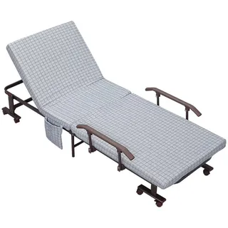 Klappbares Gästebett mit Matratze | Farbe: Hellgrau + Schwarz | Abmessungen: 190x76x33 cm