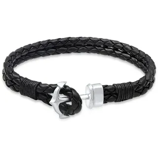 Lederarmband KUZZOI "Armband Lederarmband mit Anker 925 Sterling Silber" Gr. 190, schwarz, Armbänder, Herren, 190, Silber 925 (Sterlingsilber), Lederarmband