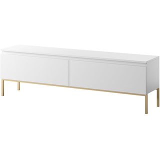 Selsey TV Schrank Board Sideboard Fernsehtisch Fernsehschrank Mit Schränken 150 cm Goldene Beine Weiß Bemmi