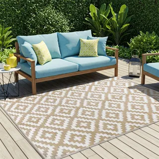 Tapiso Teppich IBIZA Outdoor Weiß Beige Picknick Garten 120 x 180 cm - Beige
