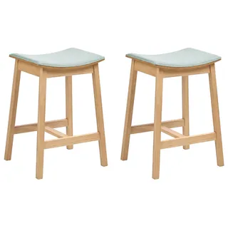 BELIANI Barhocker 2er Set Hellbraun u. Mintgrün Gummibaumholz Gepolstert mit Lehne Fußstützen ohne Armlehnen Wohnzimmer Küche Bar Wohnküche - Braun, Grün