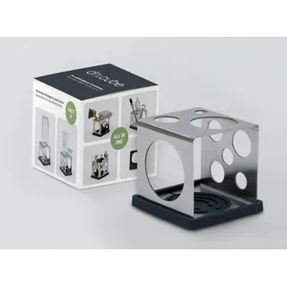 Sanni Shoo All-in-One Flaschenhalter - platzsparendes Abtropfgestell für die meisten Flaschen mit Abtropfmatte, Abtropfhalter für Küchen-Utensilien, Bürsten- u. Schwammhalter, Edelstahl