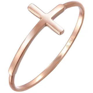 Elli Premium Damen Echtschmuck Ring Bandring Kreuz Symbol Modern Croix in 750 Roségold