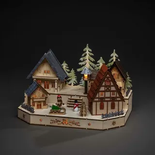 Konstsmide Weihnachtsdorf »Weihnachtsdeko« LED Holzsilhouette, Dorf mit Schneemann, Kind und Schlitten, beige