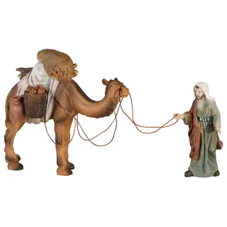 MaMeMi KRIPPENFIGUR Kamel mit Treiber [Höhe 9 & 12 cm, handbemalt aus Kunstharz] – Hochwertiges Krippentier & Krippenzubehör für ORIENTALISCHE WEIHNACHTSKRIPPEN