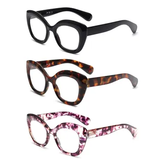 JM 3-Pack Cateye Lesebrille für Frauen, Blaues Licht Blockierende Computerleser mit Federscharnier +3.5