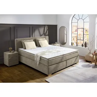 Boxspringbett JOCKENHÖFER GRUPPE "Ronja, inkl. 7-Zonen-TTFK-Matratzen, Kaltschaum-Topper", taupe 578, 28, B:198cm L:214cm, Bezug Bett: Jacquard (100% Polyester);Kissen Teddyoptik: 100% Polyester;Topper und Matratzenspiegel: 100% Polyester, Komplettbetten, Boxspringbett, inkl. 4 Kissen, 180x200 cm, verschiedene Härtegrade wählbar