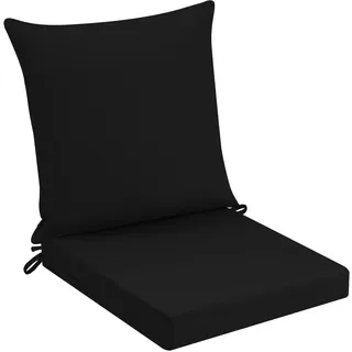 PRIMEPATIO Sitzkissen Outdoor mit Rückenlehne, Wasserdicht Gartenmöbel Sitzpolster mit Hochdichte Schwammfüllung, Stuhlkissen mit Abnehmbarer Bezug für Balkon, Terrasse, Gartenstuhl, 50x50x7, Schwarz