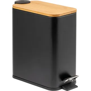 bremermann Abfalleimer mit Bambus-Deckel, Bad-Mülleimer mit Soft-Close, 5 l - Schwarz