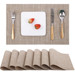 Myir JUN Tischsets Abwaschbar 8er Set, Gewebte Platzdeckchen Abwaschbar rutschfest Abgrifffeste Hitzebeständig, Vinyl Platzsets Abwaschbar für küche Speisetisch Hotel, Platz-Matten 30x45cm (Gelb)