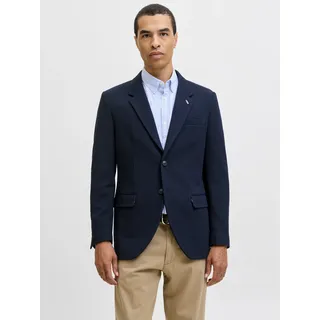 Sakko JACK & JONES "JPRMARTIN LEEDS JERSEY BLAZER HR02 SN", Herren, Gr. 48, schwarz (schwarz iris fit:slim fit), Web, Obermaterial: 84% Polyester, 14% Baumwolle, 2% Elasthan, unifarben, slim fit, Sakkos Sakko