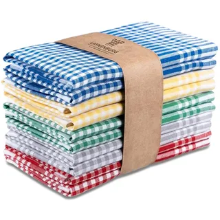 Laynenburg 10er-Set Premium Geschirrtücher kariert - 100% Baumwolle - 45x65 cm & Aufhänger - Oeko TEX Standard 100 - Küchentücher fusselfrei & modern - Vintage Küchenhandtücher (Mehrfarbig)