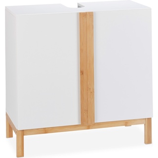 Relaxdays Relaxdays, Waschbeckenunterschrank, 2 Fächer, Badschrank MDF & Bambus, Waschbeckenschrank HBT 60,5x60x30,5cm, Natur