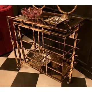 Casa Padrino Art Deco Bar Trolley Servierwagen Gold / Smoked Glass 77 x 42 x H. 77,5 cm - Hotel & Restaurant Möbel - Gold