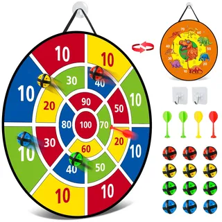 Dartscheibe für Kinder - 26 inches, Montessori Spielzeug Dinosaurier Thema Dart Board mit 12 Bällen Brettspiele Toy, Oppelseitige Game Geschenk Outdoor Indoor Spiel Wahl