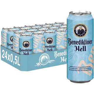 Benediktiner® Hell - Dosenbier (24x 0,5l) - Mildes helles Lager - Goldgelbe Farbe - Angenehme Malzsüße - Gebraut nach dem deutschen Reinheitsgebot
