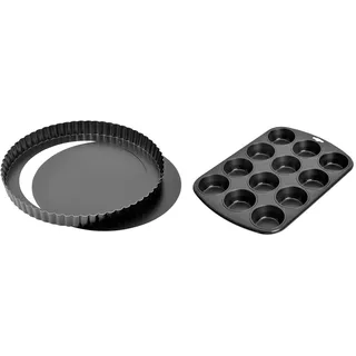 ORIGINAL KAISER Classic Tarteform mit Hebeboden 28 cm, Quicheform antihaftbeschichtet & Inspiration Muffinform Blech für 12 Muffins, Muffin Backblech 38 x 27 cm, beschichtet, Standardgröße