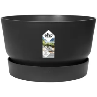 elho Greenville Schale 33cm Blumentopf - Living Schwarz | ∅ 32.5 x H 19.4 cm | Integrierter Untersetzer | für den Außenbereich | 100% recyceltes Plastik