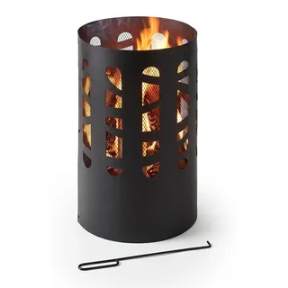 Relaxdays Feuertonne, Stahl, Feuerrost, Schürhaken, Funkenschutz, HxD: 60 x 37 cm, Feuerkorb Garten & Terrasse, schwarz