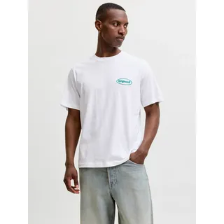 T-Shirt JACK & JONES "JORRIVIERA VINTAGE POSTER BACK TEE SS CN", Herren, Gr. M, weiß (hellweiß), Jersey, Obermaterial: 100% Baumwolle, bedruckt, regular fit normal, Rundhals, gerader Abschluss, Shirts T-Shirt, mit Print