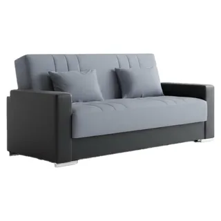 Schlafsofa Dmede, 3-Sitzer-Container-Schlafsofa aus Kunstleder und Stoff, Wohnzimmersofa mit Klick-Klack-Öffnung und 2 Kissen inklusive, 230x96h101 cm, Schwarz und Grau - Schwarz