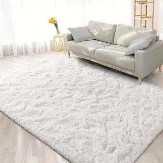AIMECO Weißer Langflor Teppich 200x200 cm – Antirutsch-Boden, Flauschig & Weich Hochflor Kuschelteppich für Wohnzimmer, Schlafzimmer & Kinderzimmer – Ideal für Kinder & Haustiere