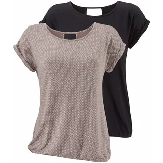 Kurzarmshirt LASCANA "mit modischem Cut-Out", Damen, Gr. 36/38, grau (taupe, gemustert, schwarz), Single Jersey, Obermaterial: 95% Viskose (LENZINGTM ECOVEROTM), 5% Elasthan, gemustert, unifarben, bequem normal, Rundhals, Shirts Kurzarmshirt, aus weichem Viskose-Stretch, Topseller