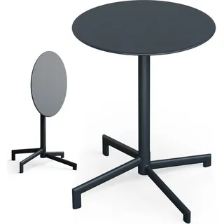 Blumfeldt Bistrotisch – 60 cm Rund Klappbar Outdoor-Tisch, Wetterfester Stahl, Platzsparend, Ideal für Garten, Balkon, Terrasse - Schwarz