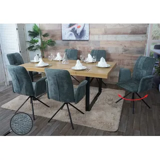6er-Set Esszimmerstuhl HWC-N99, drehbar Armlehne Auto-Return, Stoff/Textil Chenille (340g/m2) blau-grün - Blau