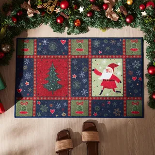 Sonive Fußmatte Außen Innen 50 x 80 cm, Fußabtreter mit Weihnachtsmann Muster rutschfeste Schmutzfangmatte Türmatte waschbar Fußabtreter Eingangsteppich für Hund, Eingang, Haustür & Flur