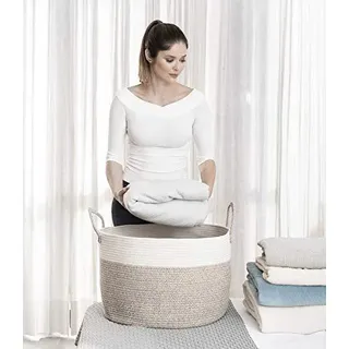 Große Baumwoll-Wäschekorb - geschmackvoll eingerichteter extra großer Korb - natürliche Baumwoll-Aufbewahrungskorb - Spielzeugkorb Deckenkorb - Kissenkorb - 50x33cm