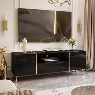 lookway ONYX auf goldenen Beinen Hochglanz 158 cm schwarz glänzend, - Schwarz