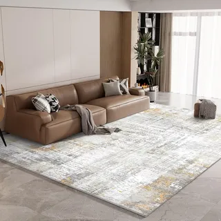Vamcheer Teppich Wohnzimmer Flauschig Waschbar 120X170- Gelb/Hellgrau Schlafzimmer Teppich rutschfest, Teppiche Gegend Moderner, Eingedickter Schwamm Komfort Updrade, für Arbeitszimmer, Büro