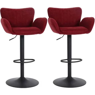 2er-Set Barhocker HWC-M67, Barstuhl, mit Armlehne Fußablage drehbar Stoff/Textil Eisen bordeaux Fuß schwarz - Rot