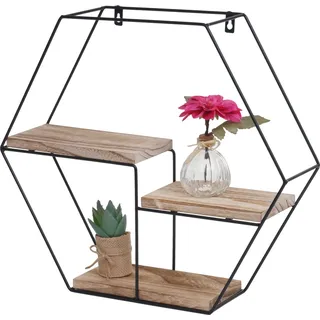 Wandregal HWC-K76, Hängeregal Schweberegal Regal, 3 Regalböden Metall Massiv-Holz Industrial 43x49x11cm natur - Beige
