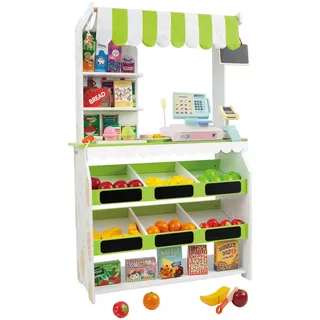 Kaufladen , Multicolor , Holz, Metall, Textil, Papier , 72-teilig , Buche , 70x90x40 cm , EN 71 , Spielzeug, Holzspielzeug