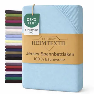 EXKLUSIV HEIMTEXTIL Marke Jersey Spannbettlaken 60 x 120-70 x 140 cm 100% Baumwolle Öko - Tex Zertifiziert, Markenqualität, Matratzenhöhe bis 10 cm, Hellblau