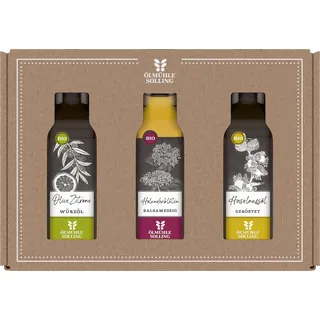 Ölmühle Solling Set Essig und Öl, bio, 3 x 100 ml Flaschen, Inhalt: Holunderblütenbalsamessig, Haselnussöl