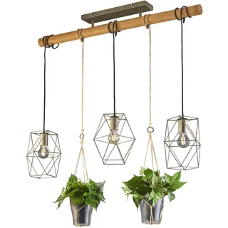 Trio Leuchten Pendelleuchte Plant 301000367, Metall Nickel antik, Holz, Sisal, exkl. 3x E27