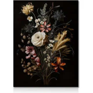 Dazzlewall Vintage Blumen Wandbilder Schwarze Botanische Leinwand Bilder Moody Blumen Poster Dunkel Academia Ästhetische Poster für Schlafzimmer Wohnzimmer 30×40 cm Ungerahmt