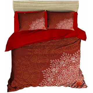 L'Essentiel Linge de Maison, Adal- PRL6129, rot,Weiß,Braun, Bettdecken, Oberseite der Bettdecke und Kissenbezug: 100% Polyestermikrosatin - Rot, Weiß