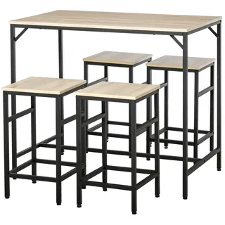 Barhocker – Barkrukken – Bartisch-Set – Bar-Möbel – Massives Eichenholz – Schwarzes Stahlgestell