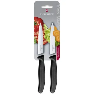 Victorinox Swiss Classic, Tomaten- und Gemüsemesser-Set, 2teilig, Extra Scharfe Klinge, Kunststoffgriff, Rostfreier Stahl, Swiss Made, Schwarz