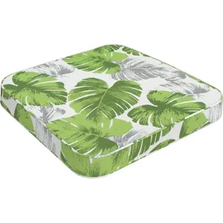 Gartenhockerauflage , Grün, Weiß , Textil , Blätter , Füllung: Polyurethan (PUR),Polyurethan (Pur) , quadratisch , 43x5x45 cm , pflegeleicht, hochwertige Qualität, formstabil, langlebig, für den Außenbereich geeignet, UV-beständig, wetterfest, Wendekissen , Heimtextilien, Wohntextilien, Sitzkissen