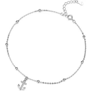 Belons Damen Fußkettchen Anker 925 Sterling Silber Zirkonia Anker Fußkette Mädchen Charm Knöchel Armband Verstellbare Armkette